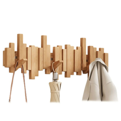 Wooden Coat Rack with Foldaway Hooks – Entryway Wall Organizer