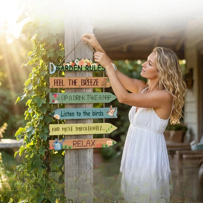 Wooden Garden Sign Directional Arrow Weatherproof Jute Hanger