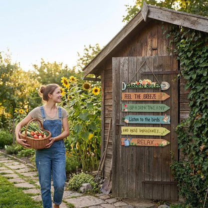 Wooden Garden Sign Directional Arrow Weatherproof Jute Hanger