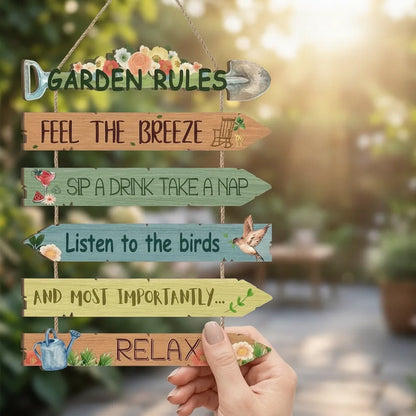 Wooden Garden Sign Directional Arrow Weatherproof Jute Hanger
