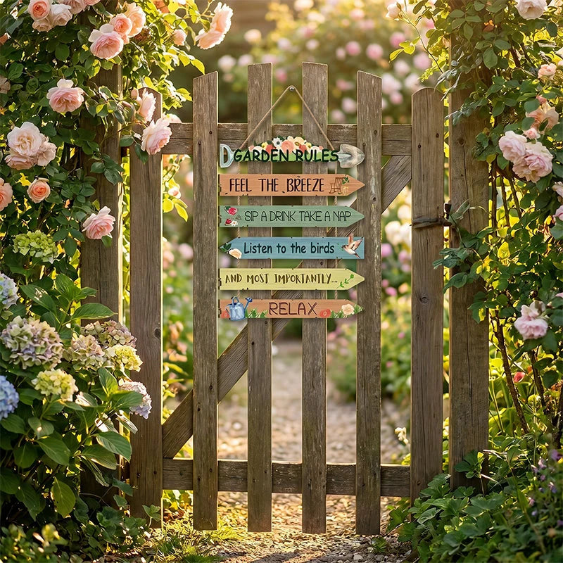 Wooden Garden Sign Directional Arrow Weatherproof Jute Hanger