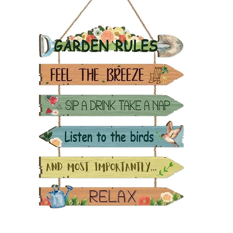 Wooden Garden Sign Directional Arrow Weatherproof Jute Hanger