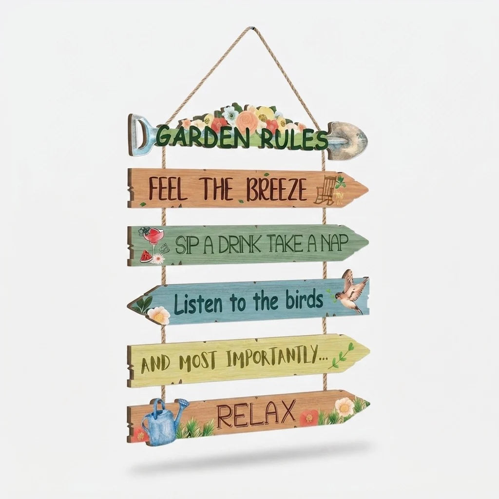 Wooden Garden Sign Directional Arrow Weatherproof Jute Hanger