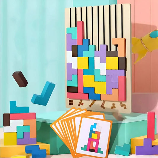 Wooden Stacking Game Colorful Tetris Blocks Non-Toxic Paint