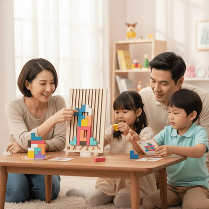 Wooden Stacking Game Colorful Tetris Blocks Non-Toxic Paint