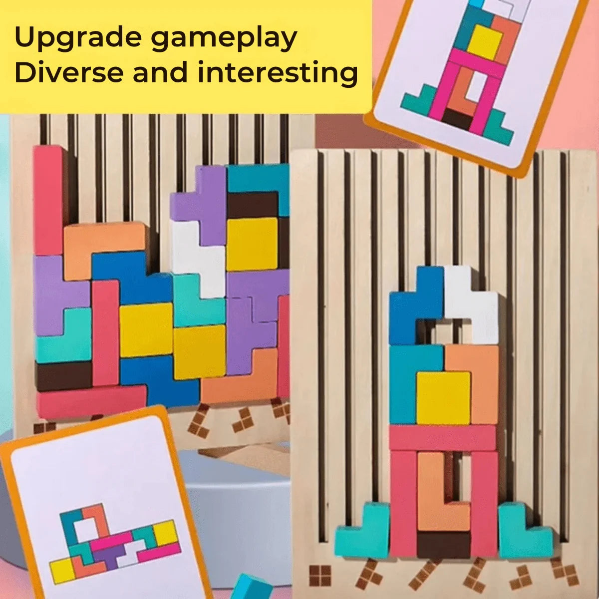 Wooden Stacking Game Colorful Tetris Blocks Non-Toxic Paint