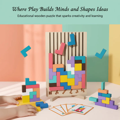 Wooden Stacking Game Colorful Tetris Blocks Non-Toxic Paint