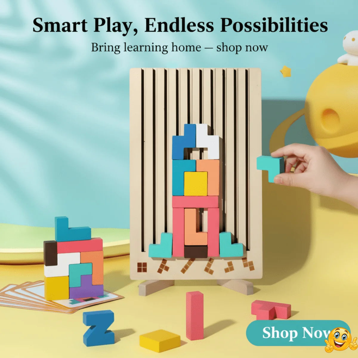 Wooden Stacking Game Colorful Tetris Blocks Non-Toxic Paint