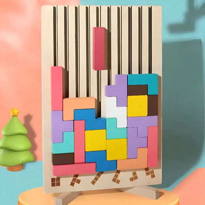 Wooden Stacking Game Colorful Tetris Blocks Non-Toxic Paint