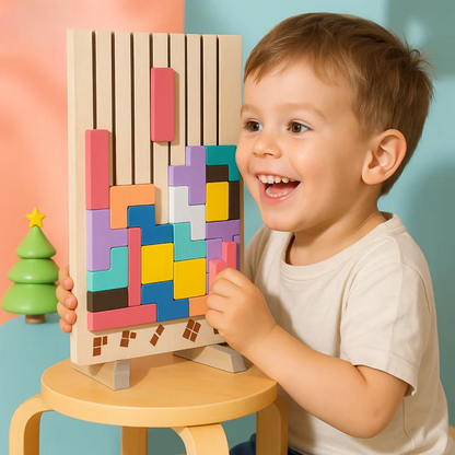 Wooden Tetris Puzzle 20-Piece Colorful FSC-Certified Wood