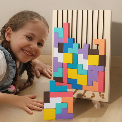 Wooden Tetris Puzzle 20-Piece Colorful FSC-Certified Wood
