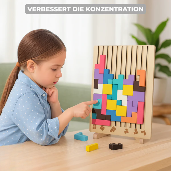 Wooden Tetris Puzzle 20-Piece Colorful FSC-Certified Wood