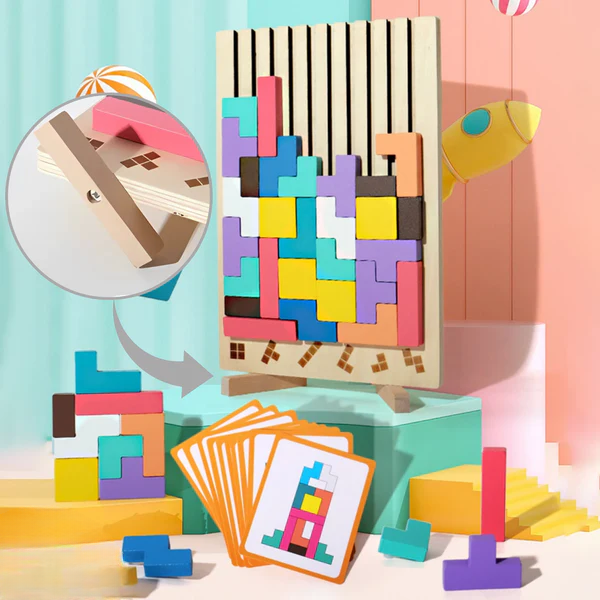Wooden Tetris Puzzle 20-Piece Colorful FSC-Certified Wood