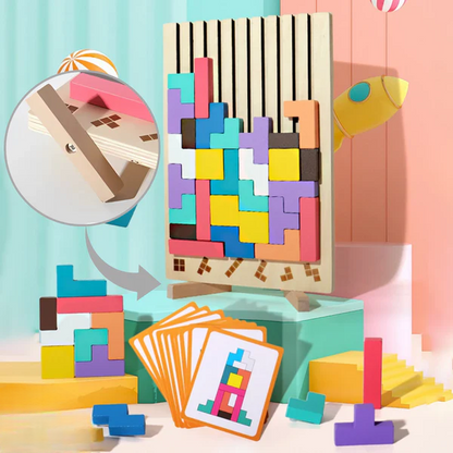 Wooden Tetris Puzzle 20-Piece Colorful FSC-Certified Wood