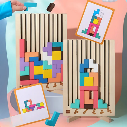 Wooden Tetris Puzzle 20-Piece Colorful FSC-Certified Wood