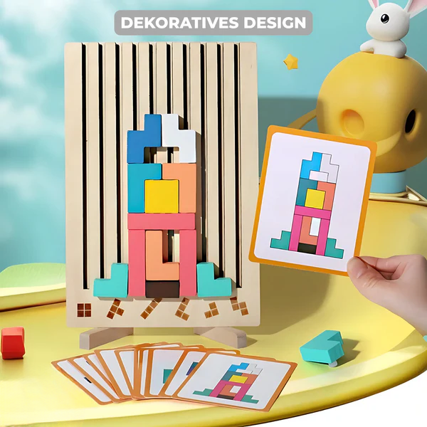 Wooden Tetris Puzzle 20-Piece Colorful FSC-Certified Wood
