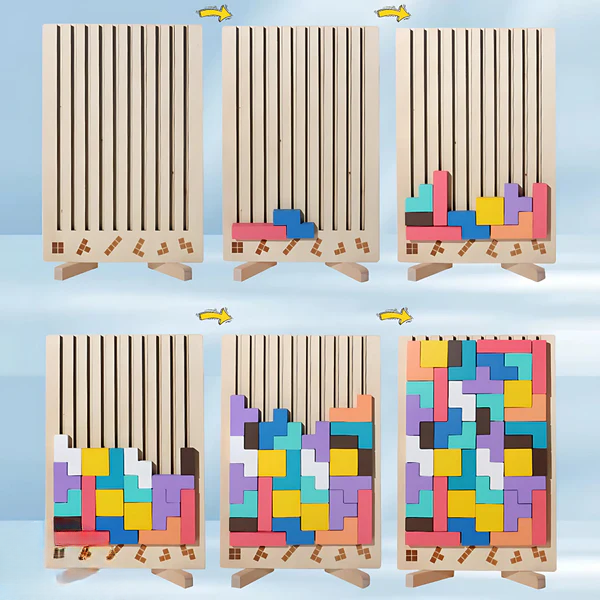 Wooden Tetris Puzzle 20-Piece Colorful FSC-Certified Wood