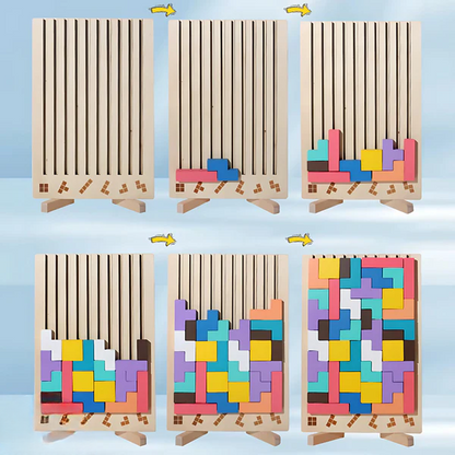 Wooden Tetris Puzzle 20-Piece Colorful FSC-Certified Wood