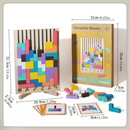 Wooden Tetris Puzzle 20-Piece Colorful FSC-Certified Wood