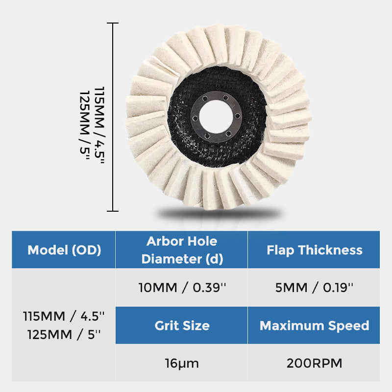 Wool Buffing Wheel Compressed Wool Fits 115/125 mm