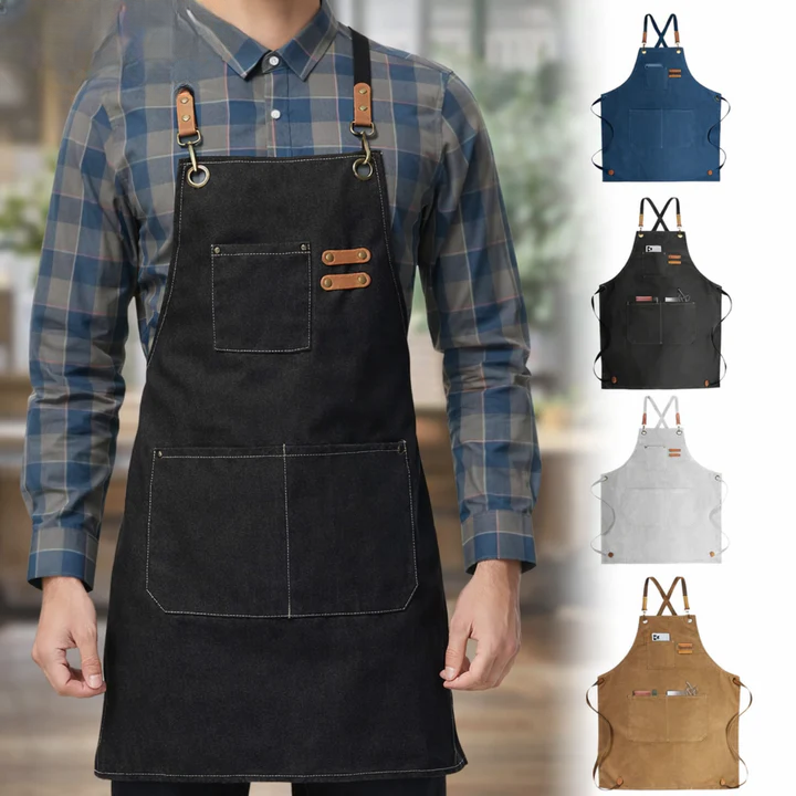 Work Apron Canvas Cross-Back Straps & Utility Pockets
