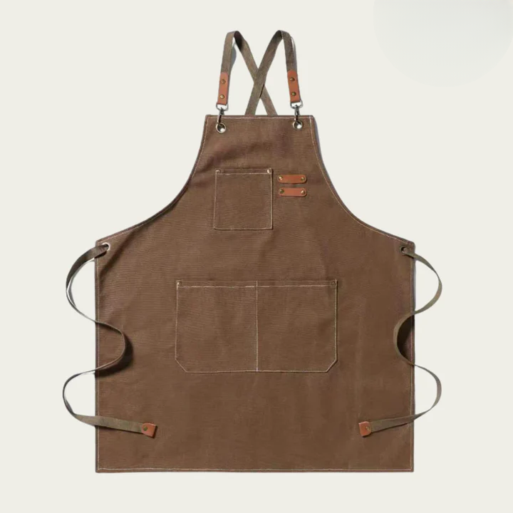 Work Apron Canvas Cross-Back Straps & Utility Pockets