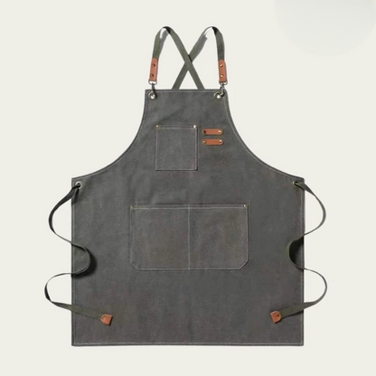 Work Apron Canvas Cross-Back Straps & Utility Pockets