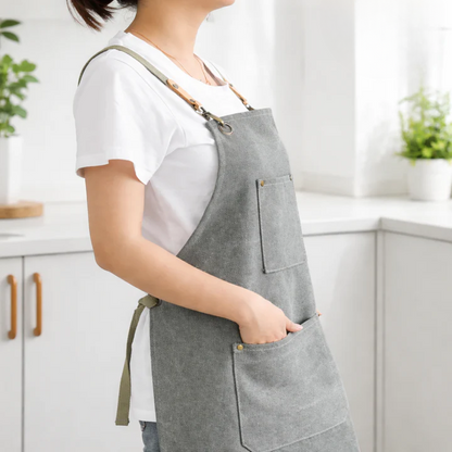 Work Apron Canvas Cross-Back Straps & Utility Pockets