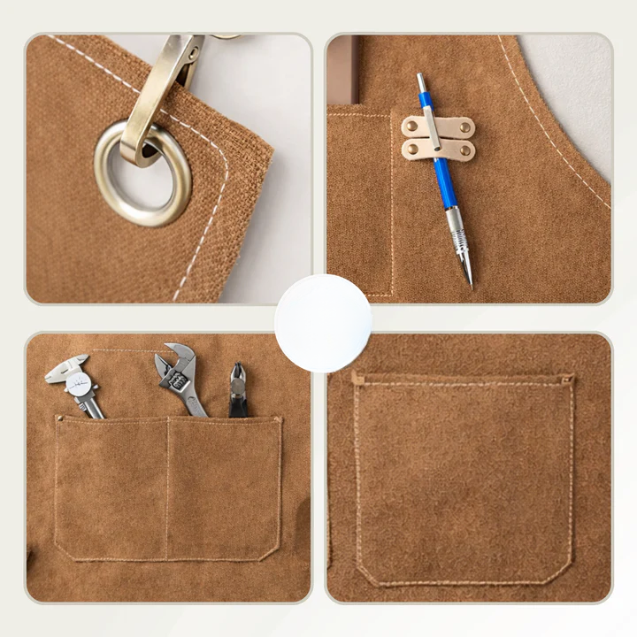 Work Apron Canvas Cross-Back Straps & Utility Pockets
