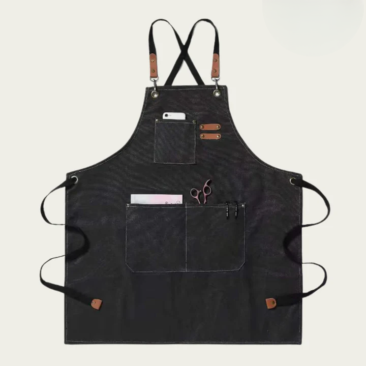 Work Apron Canvas Cross-Back Straps & Utility Pockets