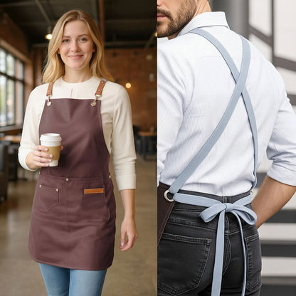 Work Apron Multi-Pocket Adjustable Straps 100% Polyester