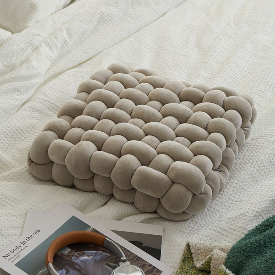 Woven Knot Cushion Velvety Fabric & Plush Filling