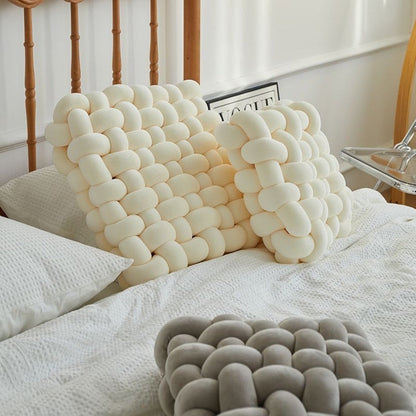 Woven Knot Cushion Velvety Fabric & Plush Filling