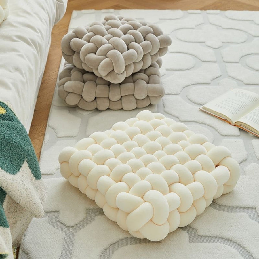 Woven Knot Cushion Velvety Fabric & Plush Filling
