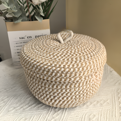 Woven Storage Basket Jute-Cotton With Lid