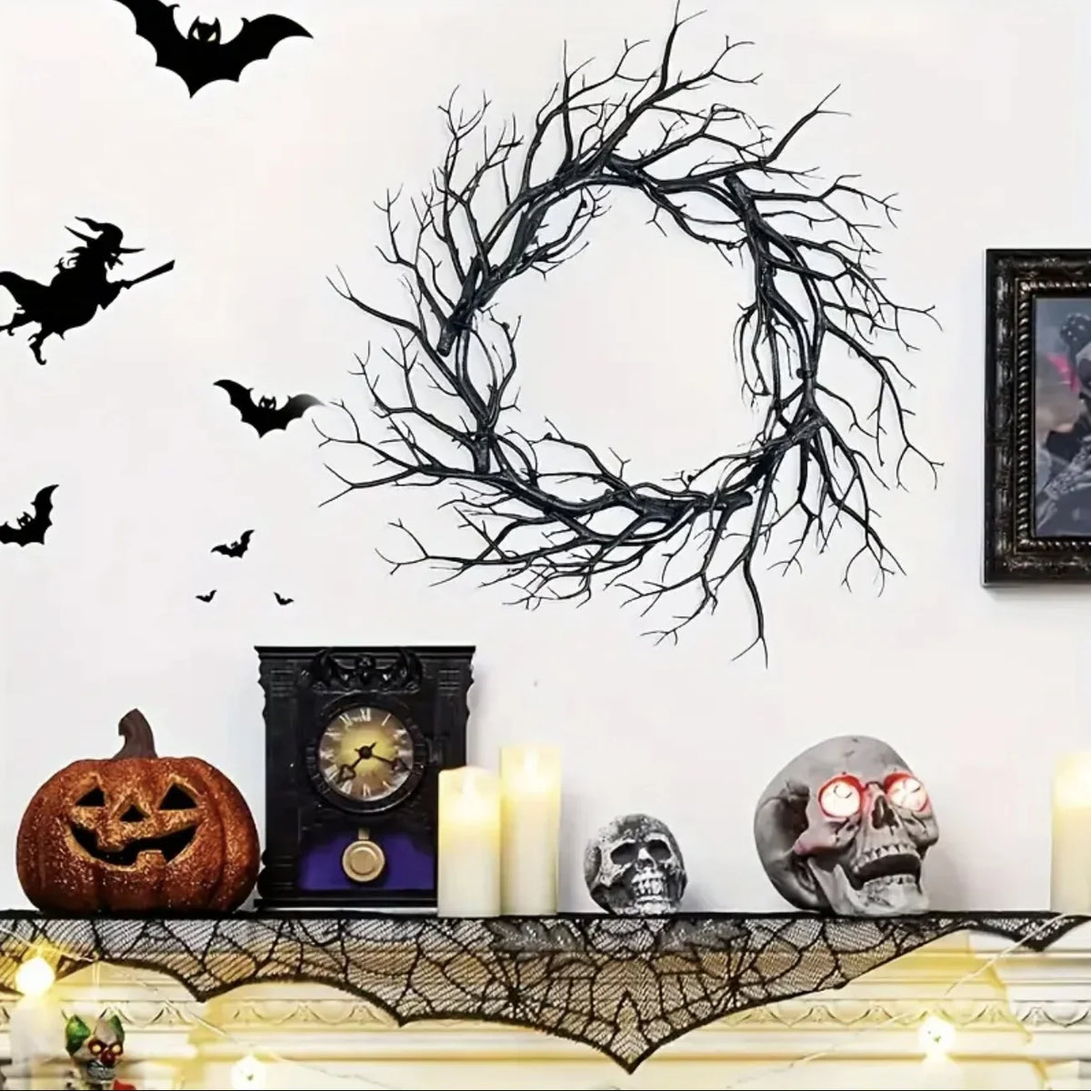 Wreath Artificial Branches Rustic Lightweight For Covered Outdoor Use