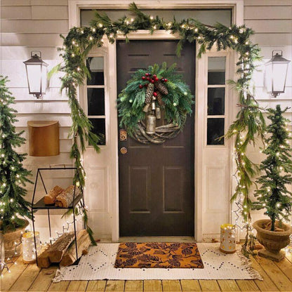 Wreath Golden Bells & Pinecones Weather-Resistant 17 Inch