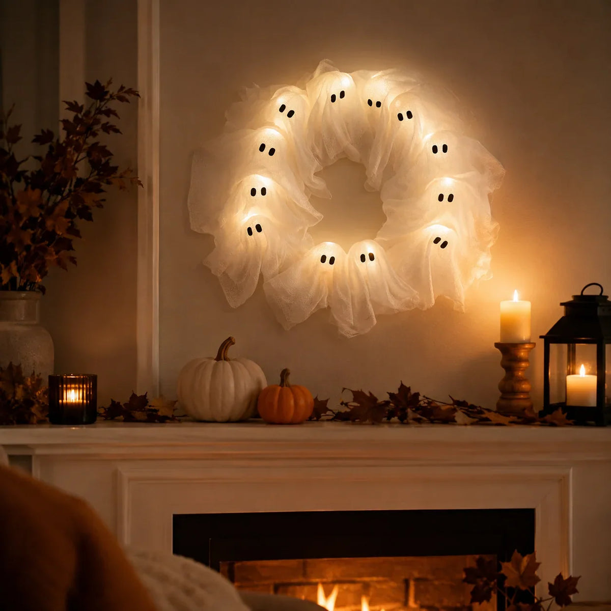 Wreath Halloween Glow-in-the-Dark Ghost Design