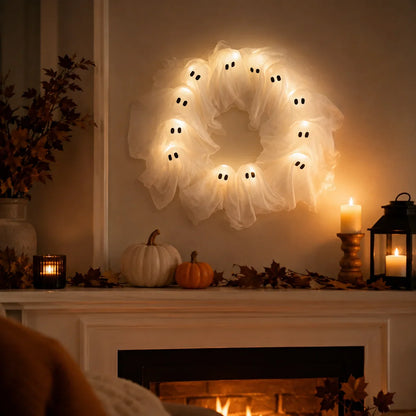 Wreath Halloween Glow-in-the-Dark Ghost Design