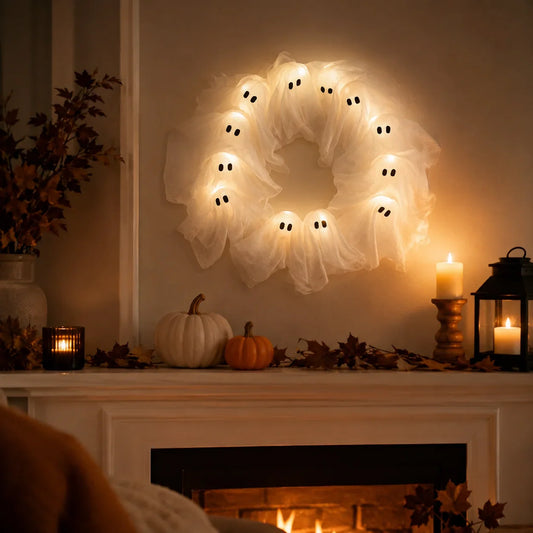 Wreath Halloween Glow-in-the-Dark Ghost Design