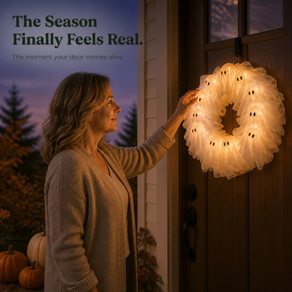 Wreath Halloween Glow-in-the-Dark Ghost Design