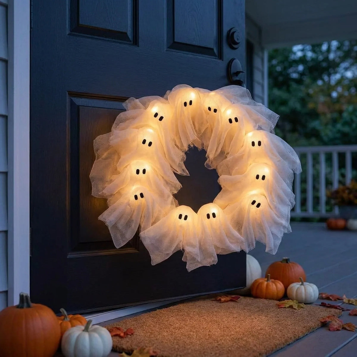 Wreath Halloween Glow-in-the-Dark Ghost Design