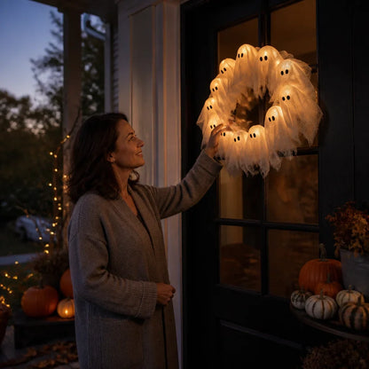 Wreath Halloween Glow-in-the-Dark Ghost Design