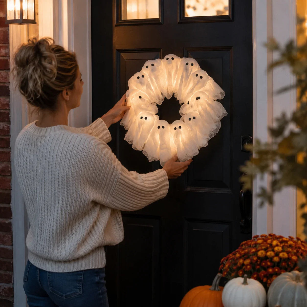 Wreath Halloween Glow-in-the-Dark Ghost Design