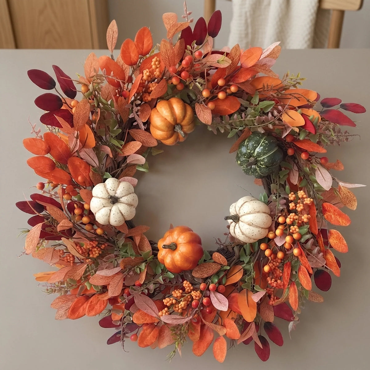 Wreath Handcrafted Pumpkin Artificial Eucalyptus Indoor & Outdoor