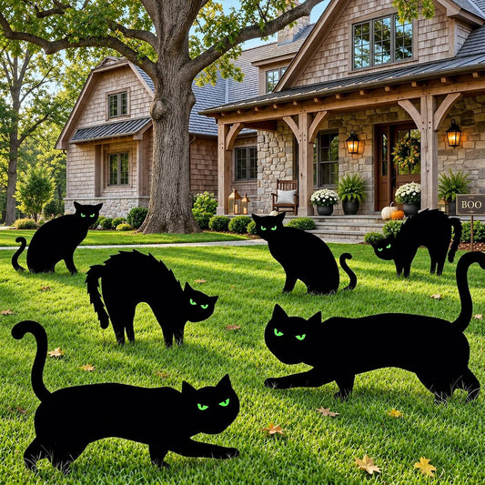 Yard Signs Black Cat Glow-in-the-Dark Eyes Set of 6