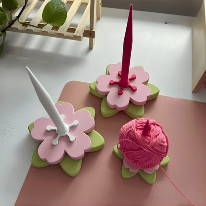 Yarn Holder Rotating Spindle Stable Base Floral Design