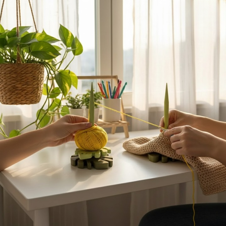 Yarn Holder Rotating Spindle Stable Base Floral Design