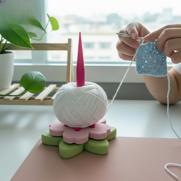 Yarn Holder Rotating Spindle Stable Base Floral Design