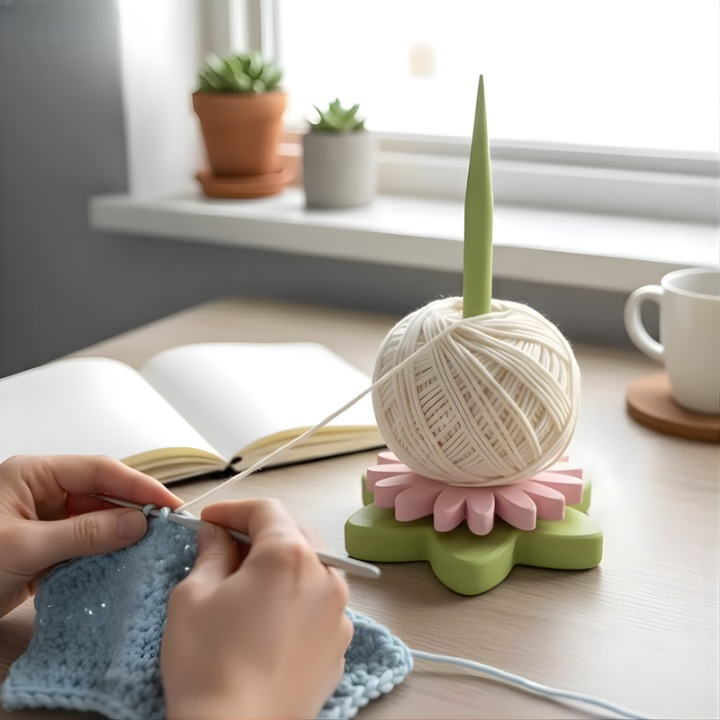 Yarn Holder Rotating Spindle Stable Base Floral Design